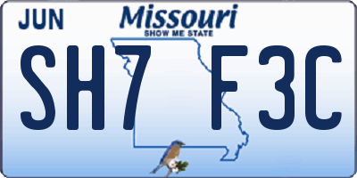 MO license plate SH7F3C