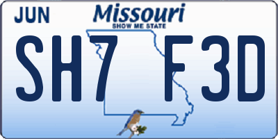 MO license plate SH7F3D