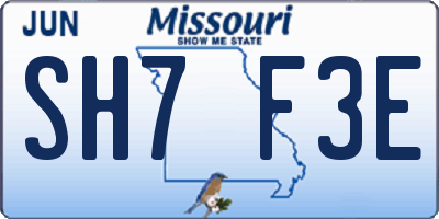 MO license plate SH7F3E