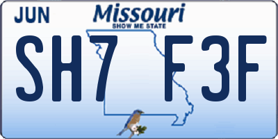 MO license plate SH7F3F