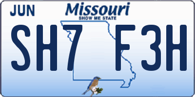 MO license plate SH7F3H