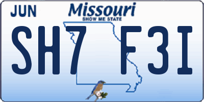 MO license plate SH7F3I