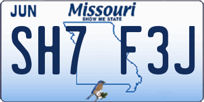 MO license plate SH7F3J