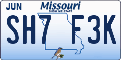 MO license plate SH7F3K