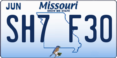 MO license plate SH7F3O