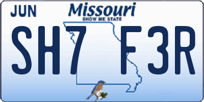 MO license plate SH7F3R