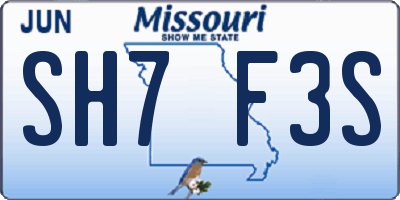 MO license plate SH7F3S