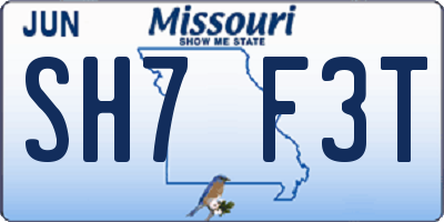 MO license plate SH7F3T