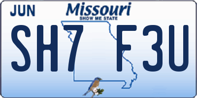 MO license plate SH7F3U