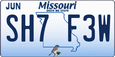 MO license plate SH7F3W