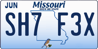 MO license plate SH7F3X