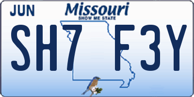 MO license plate SH7F3Y
