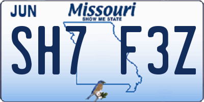 MO license plate SH7F3Z
