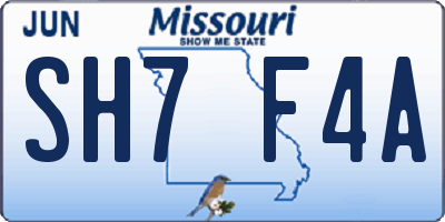 MO license plate SH7F4A