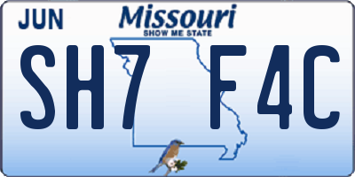MO license plate SH7F4C
