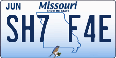 MO license plate SH7F4E