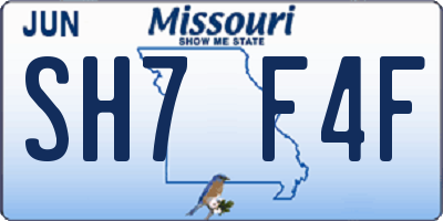 MO license plate SH7F4F