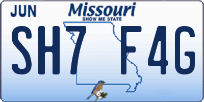 MO license plate SH7F4G