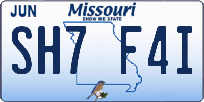 MO license plate SH7F4I