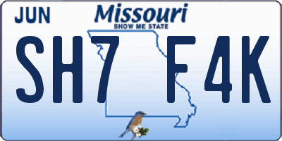 MO license plate SH7F4K