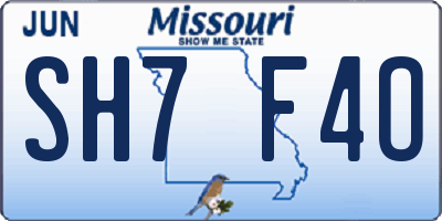 MO license plate SH7F4O