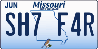 MO license plate SH7F4R