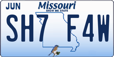 MO license plate SH7F4W