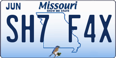 MO license plate SH7F4X
