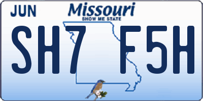 MO license plate SH7F5H