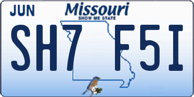 MO license plate SH7F5I