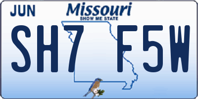 MO license plate SH7F5W