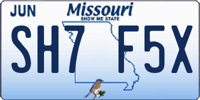 MO license plate SH7F5X