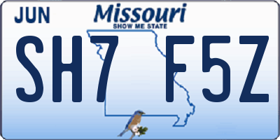 MO license plate SH7F5Z