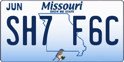 MO license plate SH7F6C