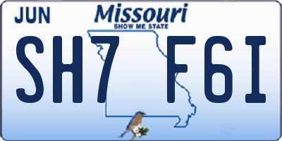 MO license plate SH7F6I