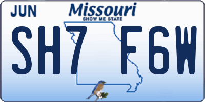 MO license plate SH7F6W