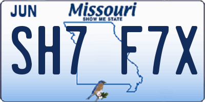 MO license plate SH7F7X