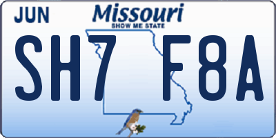 MO license plate SH7F8A