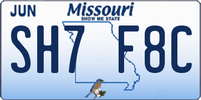 MO license plate SH7F8C