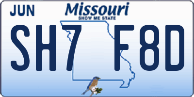 MO license plate SH7F8D