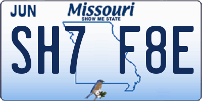 MO license plate SH7F8E