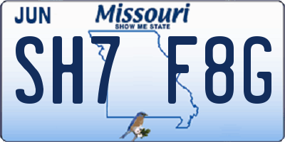 MO license plate SH7F8G