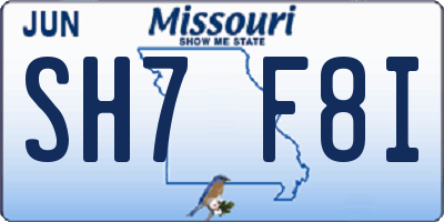 MO license plate SH7F8I