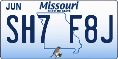 MO license plate SH7F8J