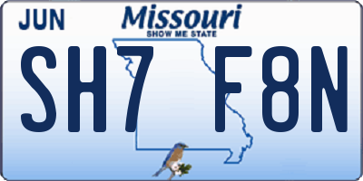 MO license plate SH7F8N