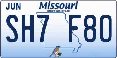 MO license plate SH7F8O