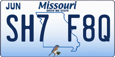 MO license plate SH7F8Q