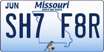 MO license plate SH7F8R