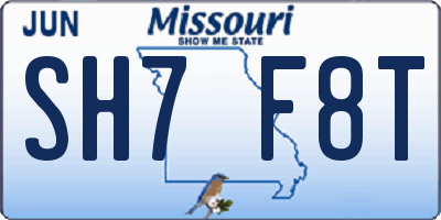 MO license plate SH7F8T