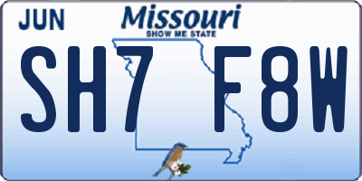 MO license plate SH7F8W